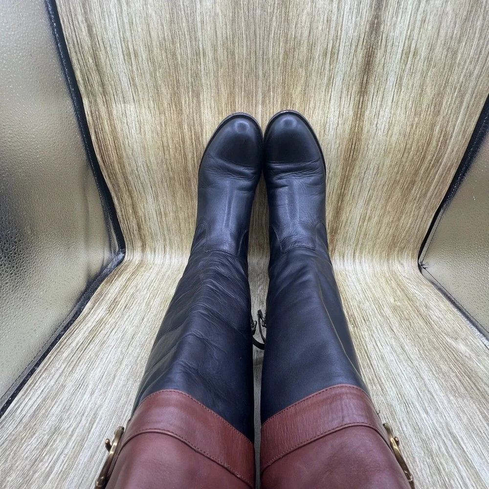 Johnston & Murphy Riding Boots Women's 8.5 M Black Brown Leather Two Tone Buckle
